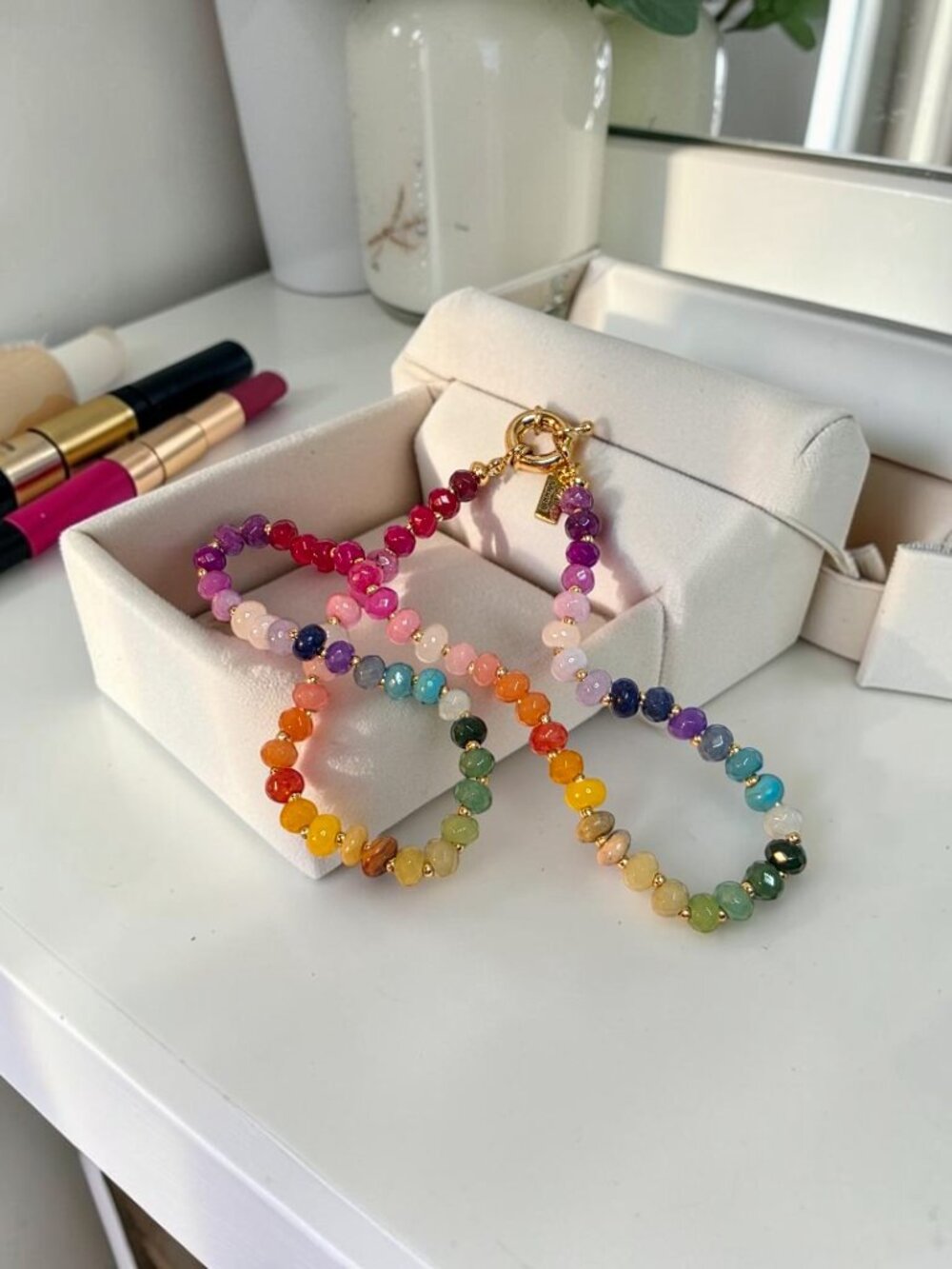 Colorful 5mm Rainbow Beads with Gold Sailor Clasp by Fucci Minnulli NWT - Picture 3 of 5